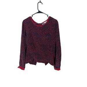 Vintage‎ LLOYD WILLIAMS Silk Leopard Print Long Sleeve Top Size 10 Red Black